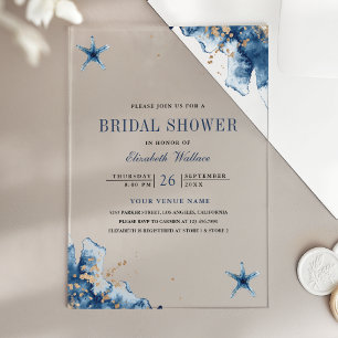 Invitations En Acrylique Fête de mariage étoile de mer bleu marine nautique