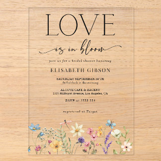 Invitations En Acrylique Fête de mariage floral aquarelle « L'amour est en