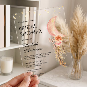 Invitations En Acrylique Fête de mariage Floral Terreux Pampas Croissant de