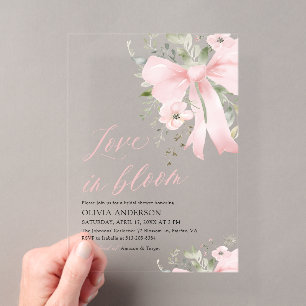 Invitations En Acrylique Fête de mariage florale Moderne Ruban Rose Amour e