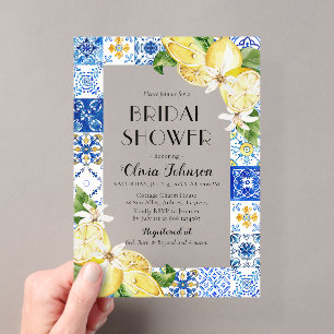 Invitations En Acrylique Fête de mariage italienne au citron avec carrelage