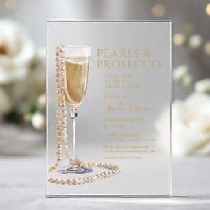 Invitations En Acrylique Fête de mariage Perles et Prosecco Champagne