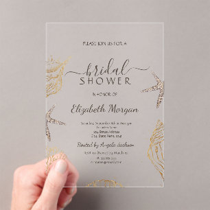 Invitations En Acrylique Fête de Mariage Plage Coquillages Sable de Mer
