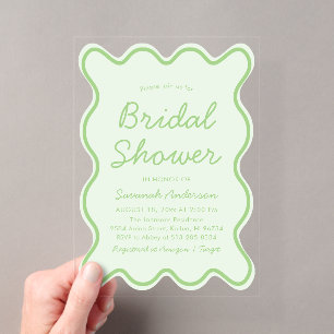 Invitations En Acrylique Fête de Mariage Prénuptiale Vert Citron Épuré Mode