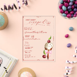 Invitations En Acrylique Fête de Mariage Rose Glacée Cerise Rouge Ramassée