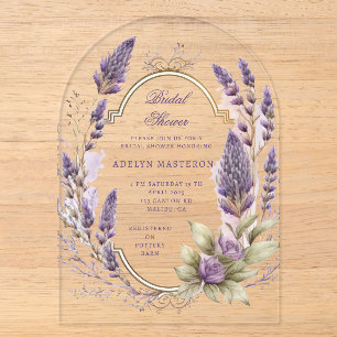 Invitations En Acrylique Fête de mariage royale florale aquarelle lavande
