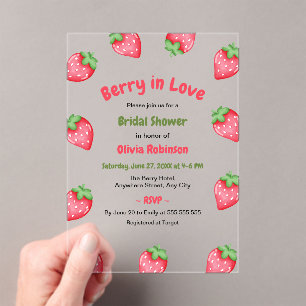 Invitations En Acrylique Fête de mariage Strawberry Berry in Love Rose Roug