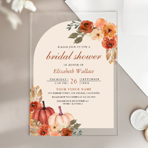 Invitations En Acrylique Fête de mariage Terreux Floral Terracotta Citrouil