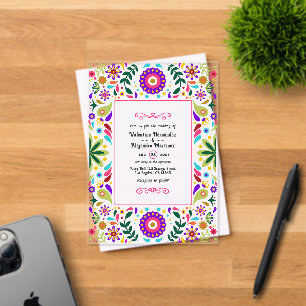 Invitations En Acrylique Fête de mariage transparente en style folk art mex