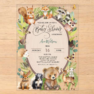 Invitations En Acrylique Fête de naissance Animaux de la forêt de bois Rust