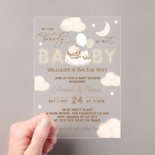 Invitations En Acrylique Fête de naissance bébé ballons neutres Ours