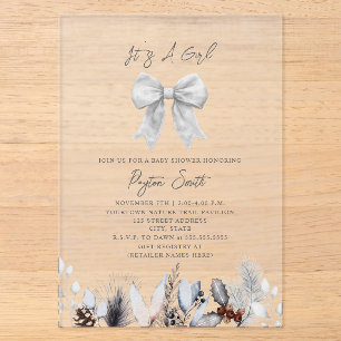 Invitations En Acrylique Fête de naissance botanique hivernale Coquette à r