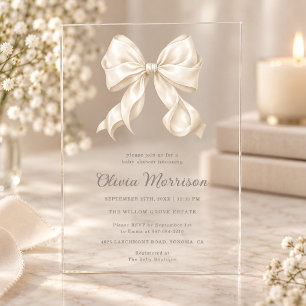 Invitations En Acrylique Fête de naissance de bébé fille avec un nœud neutr