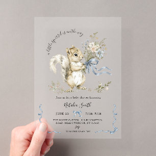 Invitations En Acrylique Fête de naissance écureuil ruban bleu aquarelle