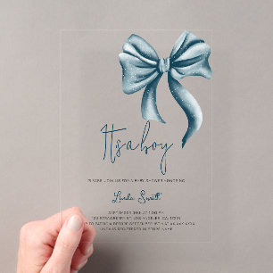 Invitations En Acrylique Fête de naissance garçon Elegant Bleu Ruban