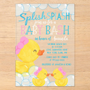 Invitations En Acrylique Fête de Naissance Jumelles Fille Canard Glaçage