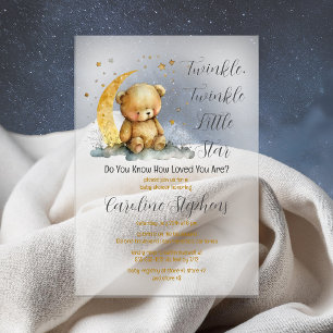 Invitations En Acrylique Fête de Naissance Ourson Étincelle Petite Étoile