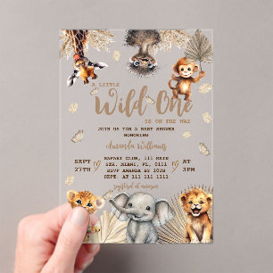 Invitations En Acrylique Fête de naissance Safari pour bébé