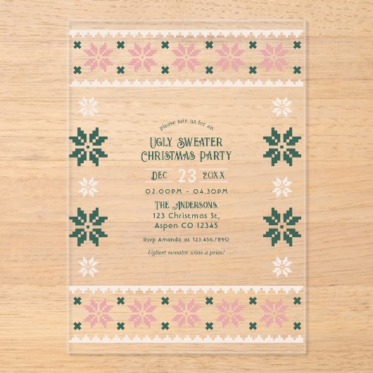 Invitations En Acrylique Fête de Noël À feuillage persistant et moche (Recto)