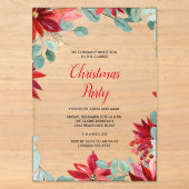 Invitations En Acrylique Fête de Noël à fleurs rouges (Recto)
