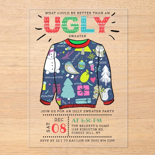 Invitations En Acrylique Fête de Noël affreuse (Recto)