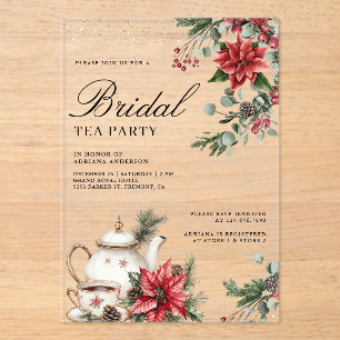Invitations En Acrylique Fête de Noël au thé Poinsettia rouge Fête de maria