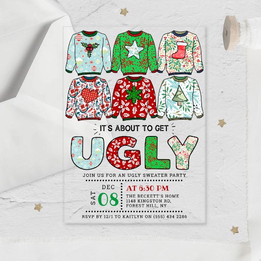 Invitations En Acrylique Fête de Noël avec un pull moche de Noël