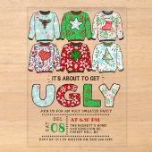 Invitations En Acrylique Fête de Noël avec un pull moche de Noël (Recto)