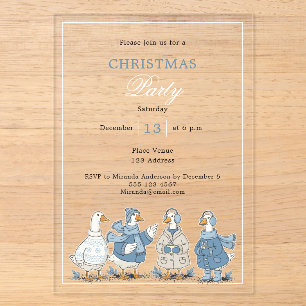 Invitations En Acrylique Fête de Noël bleu ciel aux oies