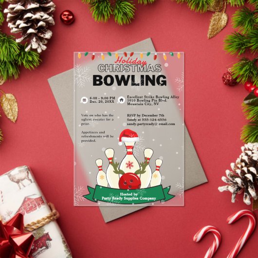 Invitations En Acrylique Fête de Noël Bowling de neige (Insitu (vacances))