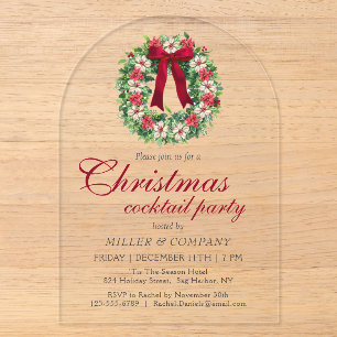 Invitations En Acrylique Fête de Noël Cocktail Corporate Poinsettia