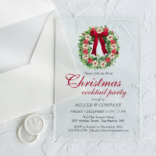 Invitations En Acrylique Fête de Noël Cocktail d'entreprise Ruban de Bourgo