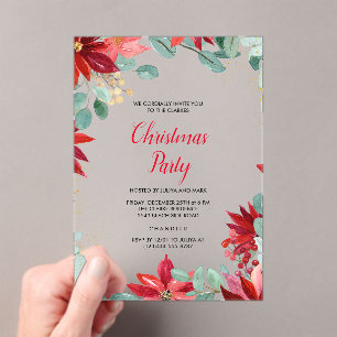 Invitations En Acrylique Fête de Noël de la Flore rouge