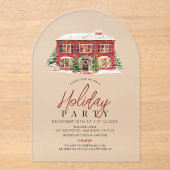 Invitations En Acrylique Fête de Noël de la Maison Rouge d'hiver (Recto)