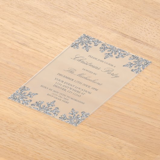 Invitations En Acrylique Fête de Noël d'hiver Silver Snowflake (Poser)