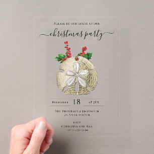 Invitations En Acrylique Fête de Noël Dollar de Sable Baies de Houx Côtière