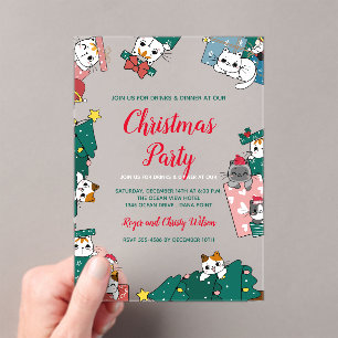Invitations En Acrylique Fête de Noël du chat