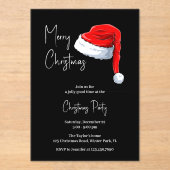 Invitations En Acrylique Fête de Noël du Père Noël noir et blanc moderne (Recto)