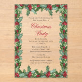 Invitations En Acrylique Fête de Noël Elegant Holly et Berries (Recto)