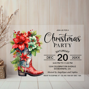 Invitations En Acrylique Fête de Noël en bottes de cowboy western