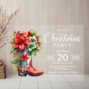Invitations En Acrylique Fête de Noël en bottes de cowboy western