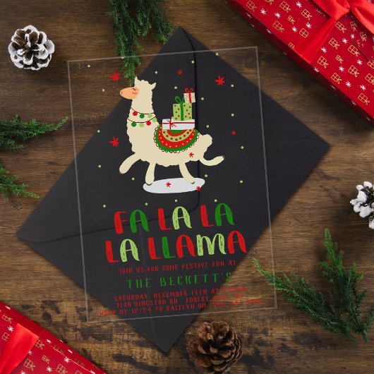 Invitations En Acrylique Fête de Noël Fiesta Llama