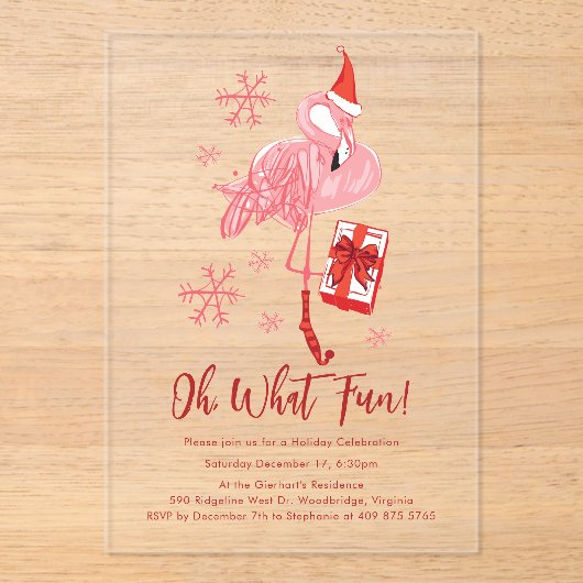 Invitations En Acrylique Fête de Noël Flamant rose drôle (Recto)