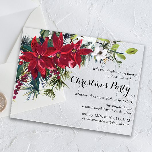 Invitations En Acrylique Fête de Noël Floral Poinsettia