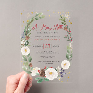 Invitations En Acrylique Fête de Noël Florale d'Hiver Joyeuse et Petite