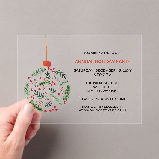 Invitations En Acrylique Fête de Noël Holly (In situ (ordinateur de poche))