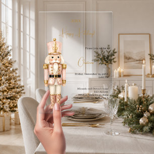 Invitations En Acrylique Fête de Noël luxe minimaliste rose Casse-Noisette