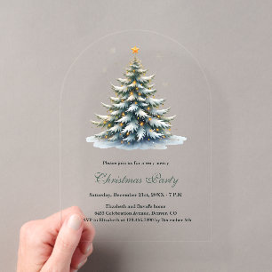 Invitations En Acrylique Fête de Noël minimaliste arbre aquarelle vintage