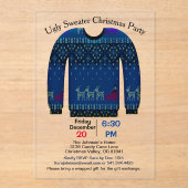 Invitations En Acrylique Fête de Noël moche, Bleu avec cerf (Recto)