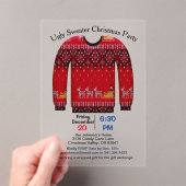 Invitations En Acrylique Fête de Noël moche, rouge avec cerf (In situ (ordinateur de poche))